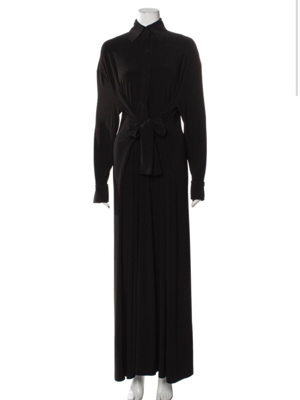 Norma Kamali Black Long Sleeve Maxi Shirt Dress with Waist Tie